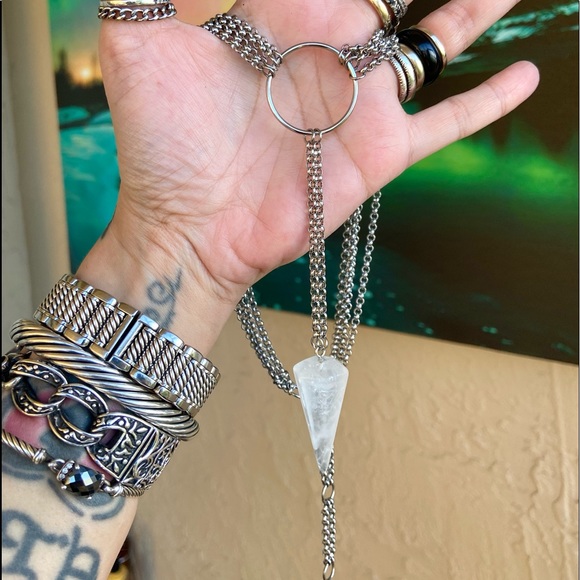 Crystal quartz necklace . Lariat Y shape crystal quartz pendulum choker boho gem - Picture 10 of 13